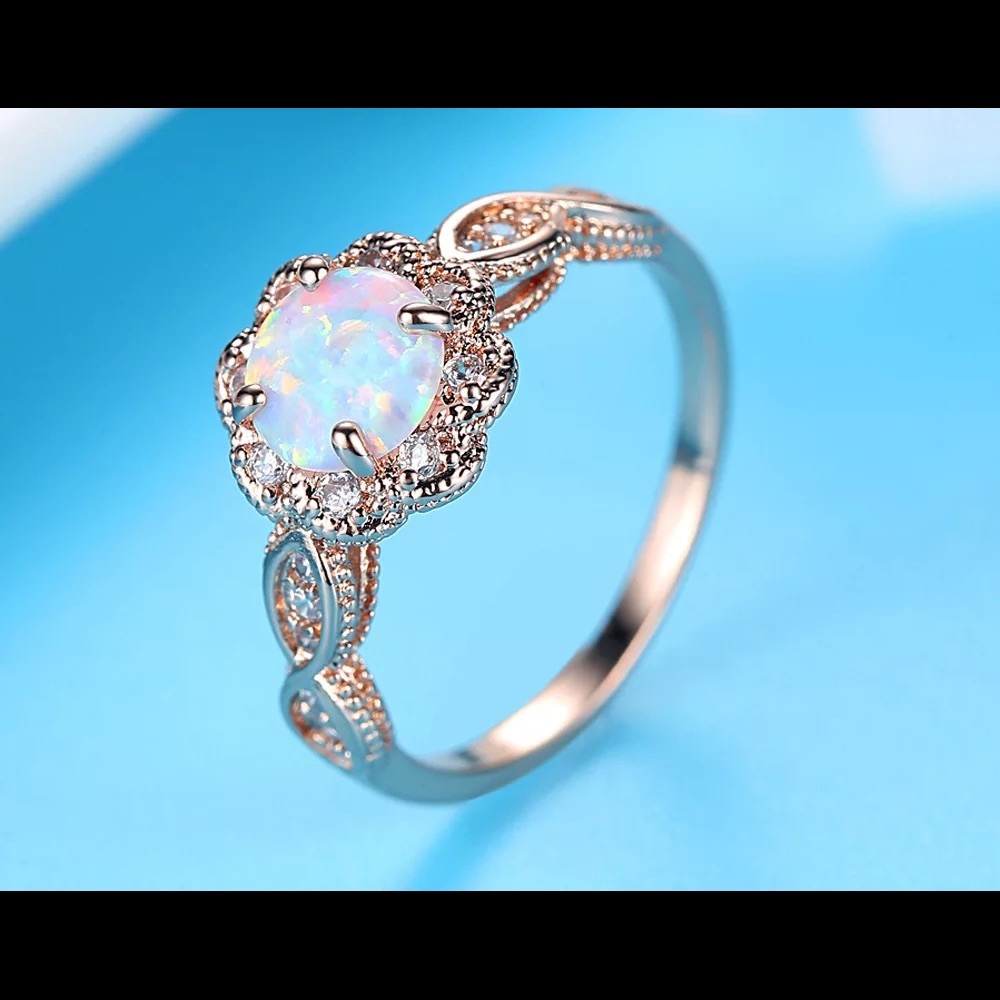 Rose Gold Opal w/Diamonds Engagement Friendship Ring - Women’s Ring - New - Picture 8 of 10